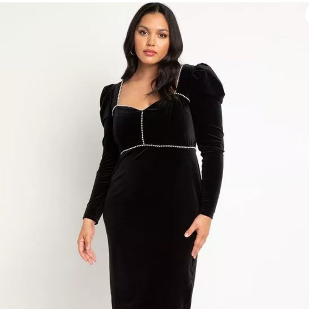 NWOT Eloquii Pearl Detail Velvet Dress, size 14